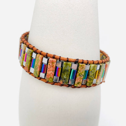 Handmade Cuboid Natural Stone Beaded Woven Bracelet - CS: Green Aventurine