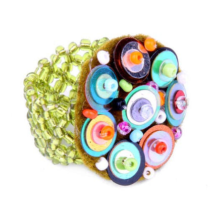 Felt sequin seed bead hand sewn stretch band ring