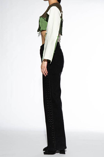 Raw Edge Color Block Cropped Knit Sweater