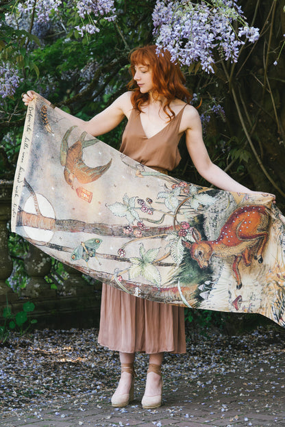 Preorder Ships in November - Lovelight Scarf with woodland deer, swallow & poetry