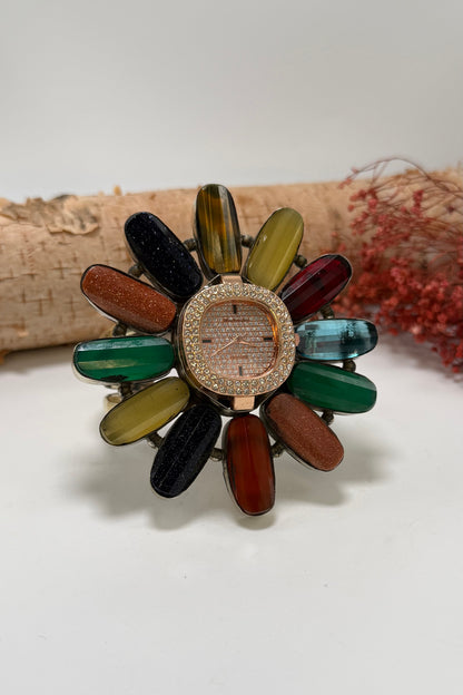 QUARTZ Bedazzled Watch Cuff/Rainbow