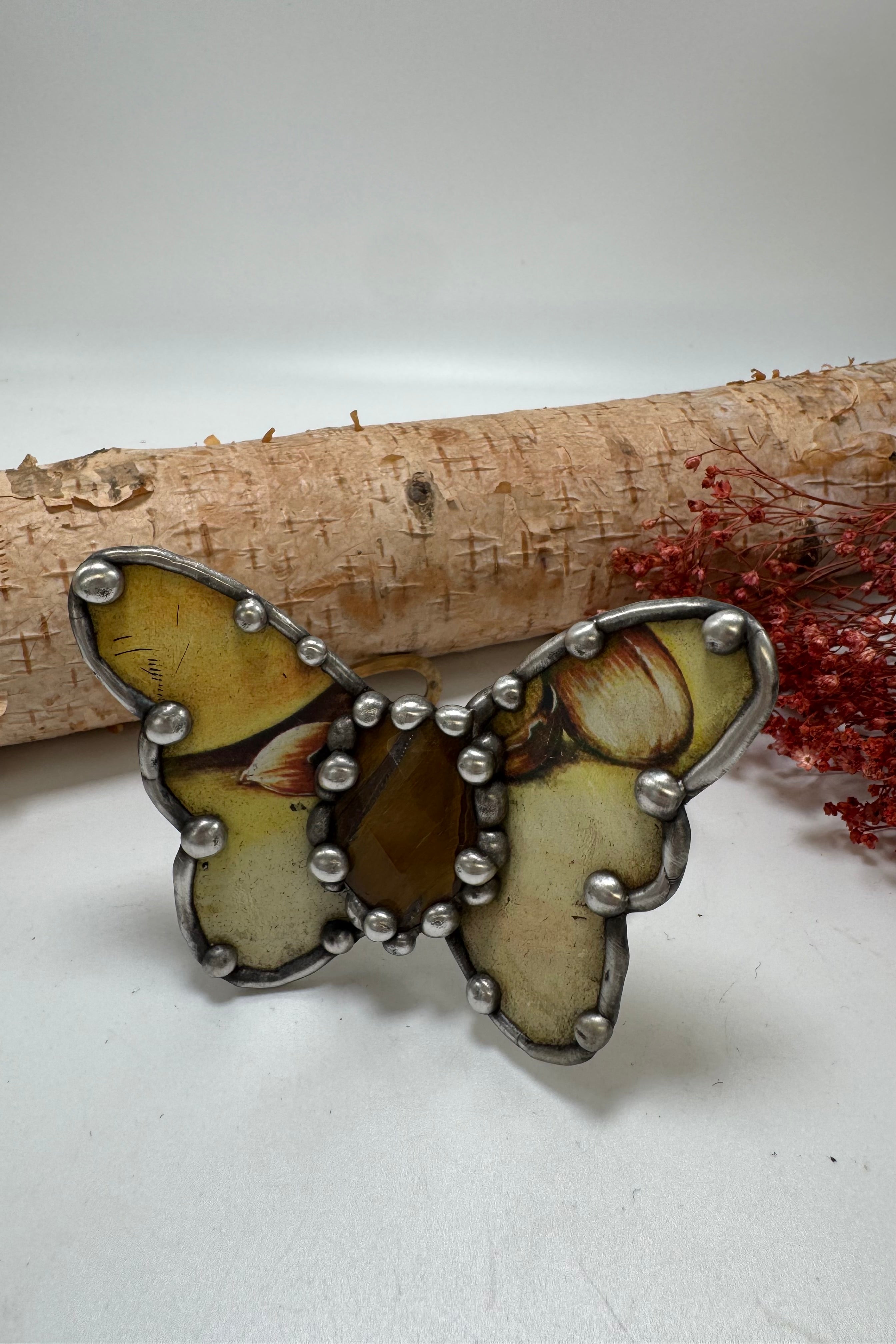 Butterfly Recycled Tin Cuff Bracelet w/ Gemstone Style 26