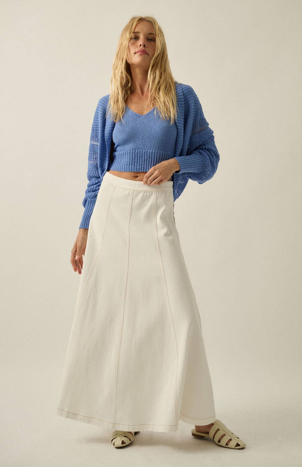 Crochet and Textured Knit Shrug Cardigan and Tank Top Set