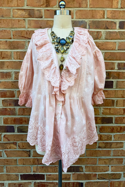 Eyelet Linen Pink Top