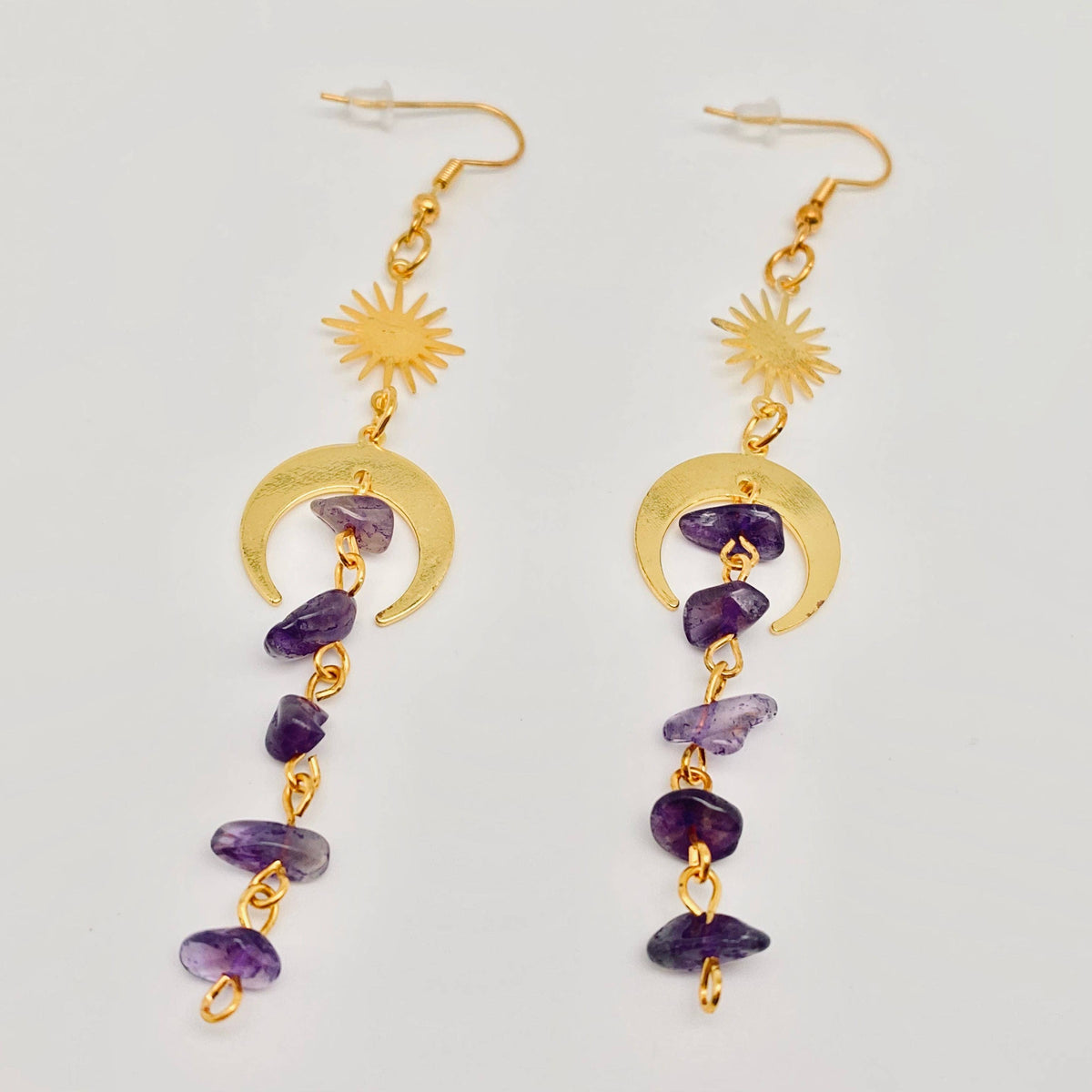 Purple Asymmetric Crystal Tassel Pendant Earrings - MS: Purple