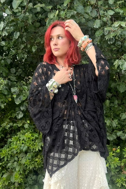 Black Crochet Lace Shortie Muu - Kantha Bae