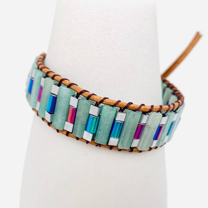 Handmade Cuboid Natural Stone Beaded Woven Bracelet - CS: Green Aventurine