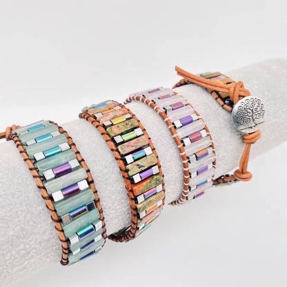 Handmade Cuboid Natural Stone Beaded Woven Bracelet - CS: Green Aventurine