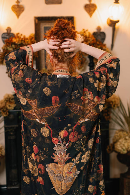 Preorder November -  Heart of Gold Opera Duster Kimono Robe w/ Sacred Heart
