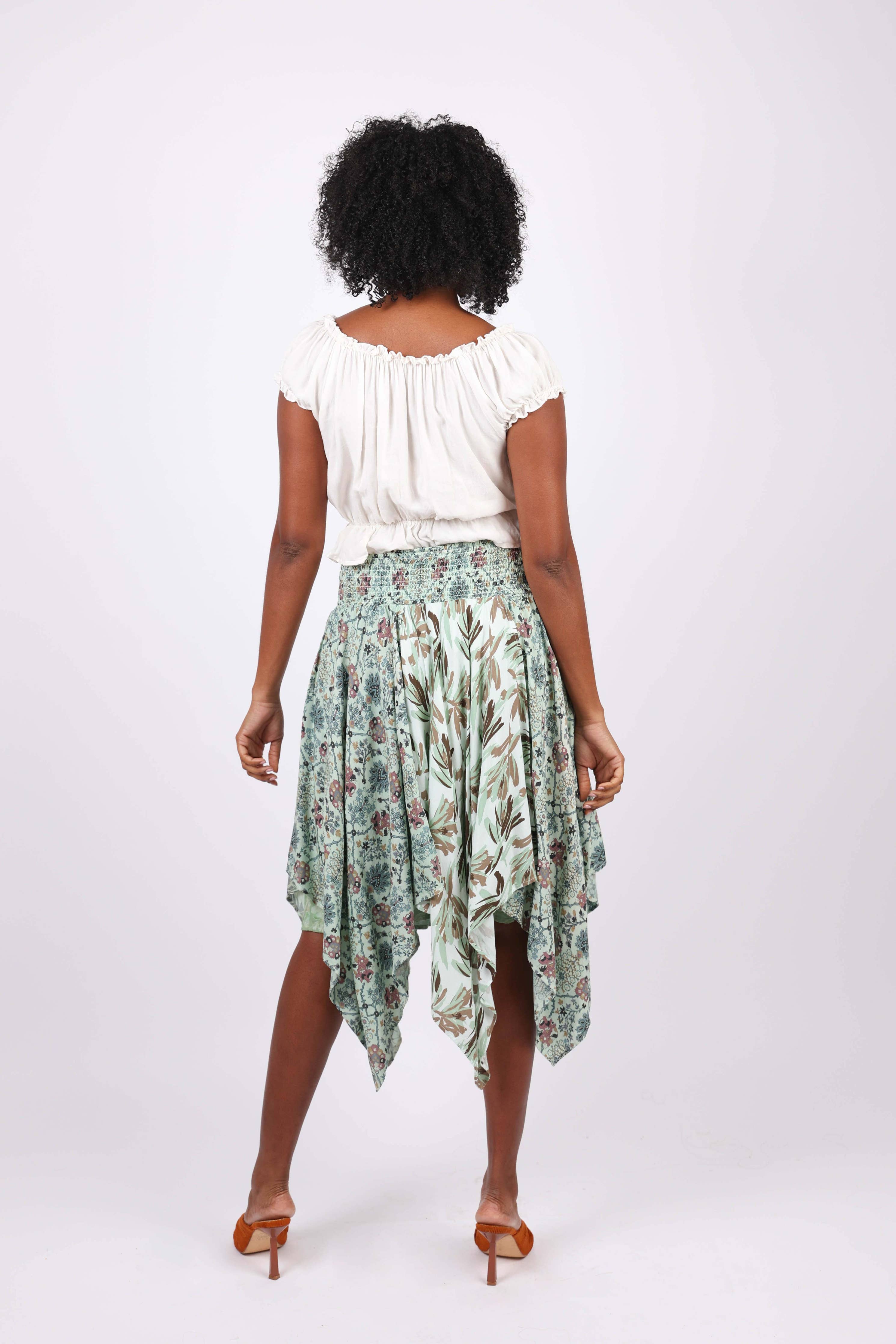 Hankerchief Hem Skirt: Mint Meadow Patchwork
