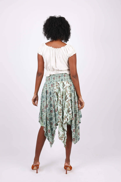 Hankerchief Hem Skirt: Mint Meadow Patchwork