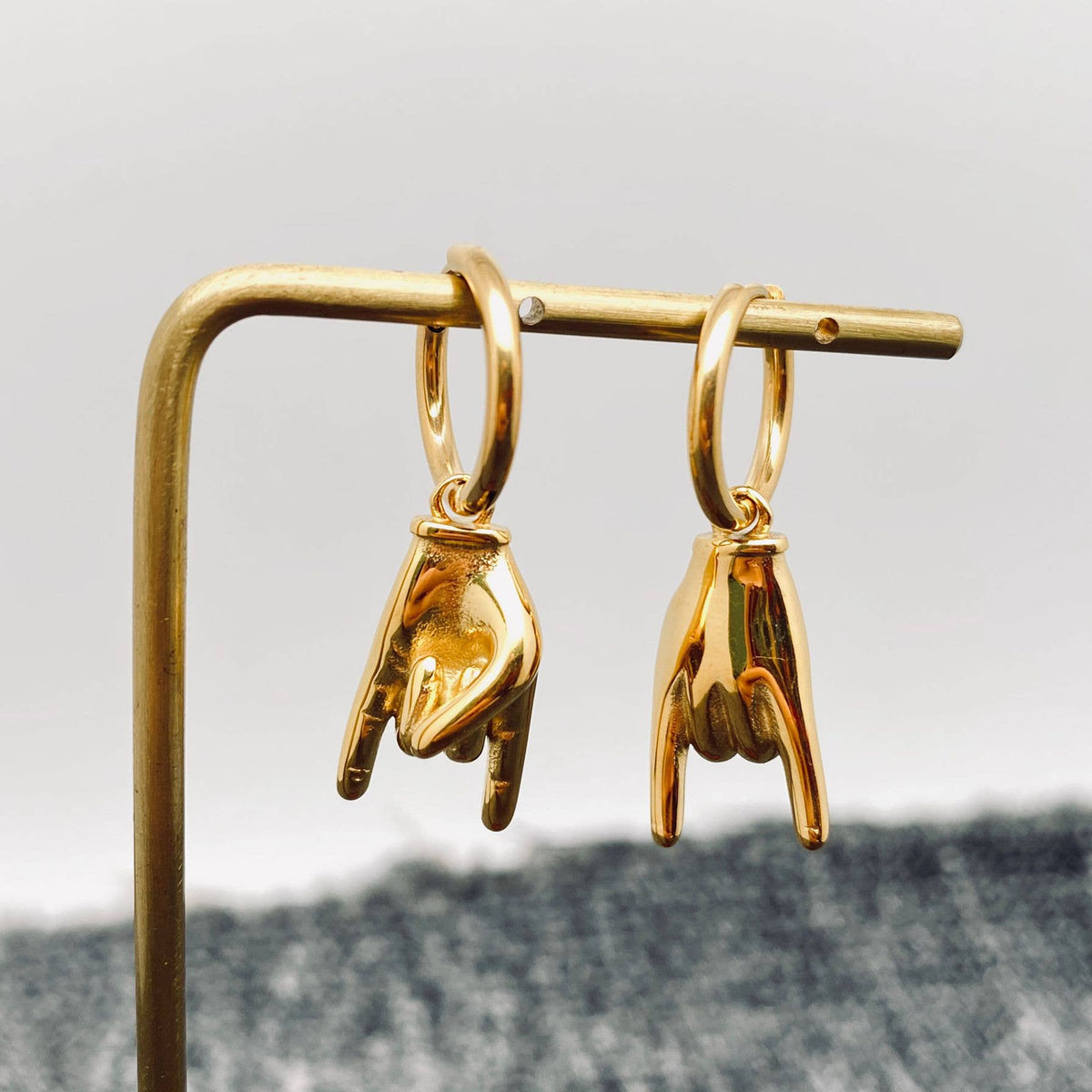 18K Gold Plated Rock & Roll Gesture Charm Huggie Earring-FGS - ivyandlavyboutique Mio Queena