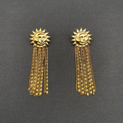 18K Gold Plated S.Steel Fringe Sun Moon Earrings - FGS/MS - ivyandlavyboutique Mio Queena