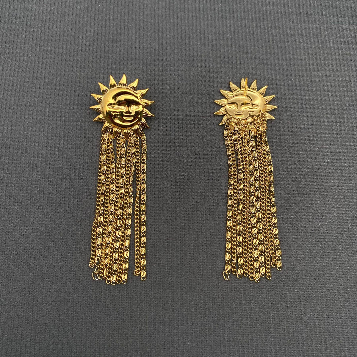 18K Gold Plated S.Steel Fringe Sun Moon Earrings - FGS/MS - ivyandlavyboutique Mio Queena