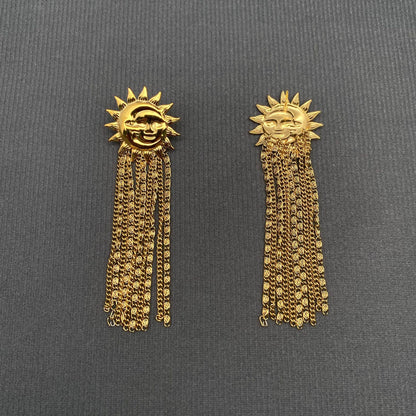 18K Gold Plated S.Steel Fringe Sun Moon Earrings - FGS/MS - ivyandlavyboutique Mio Queena