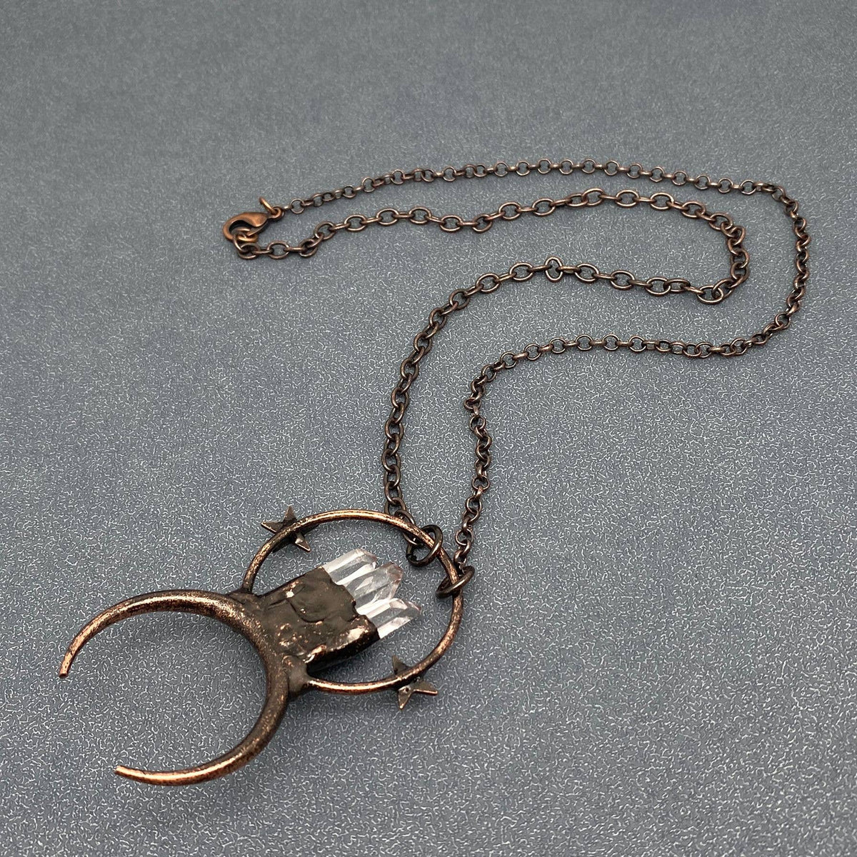 CS/MS - White Crystal & Amethyst Star Moon Charm Necklace