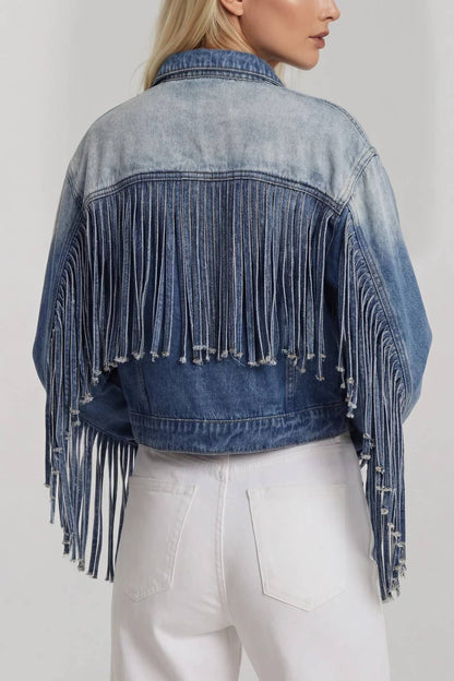 Fringed Babe Motto Jean Jacket
