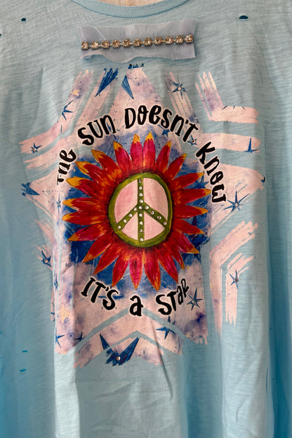 The Sun Is A Star Distressed Tattered Tee
