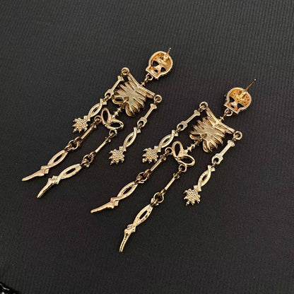 Halloween Rhinestones Skull Skeleton Dangle Earrings - GT: A