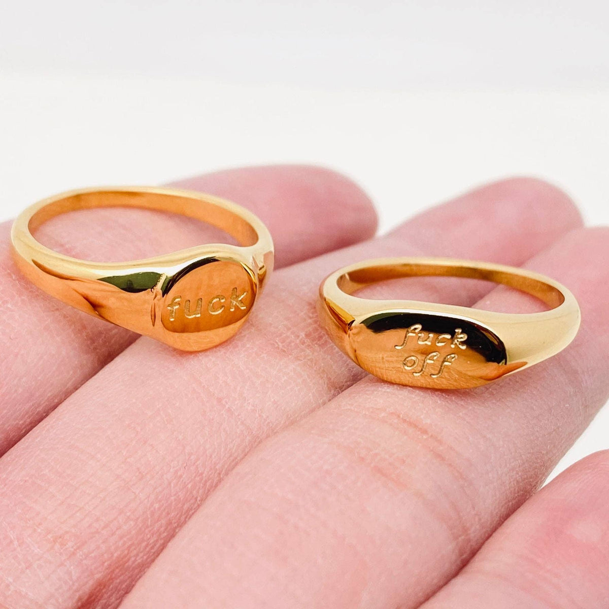 Geometric "fuck off"18K Gold Plated Stainless Steel Ring-FGS: FUCK / 6