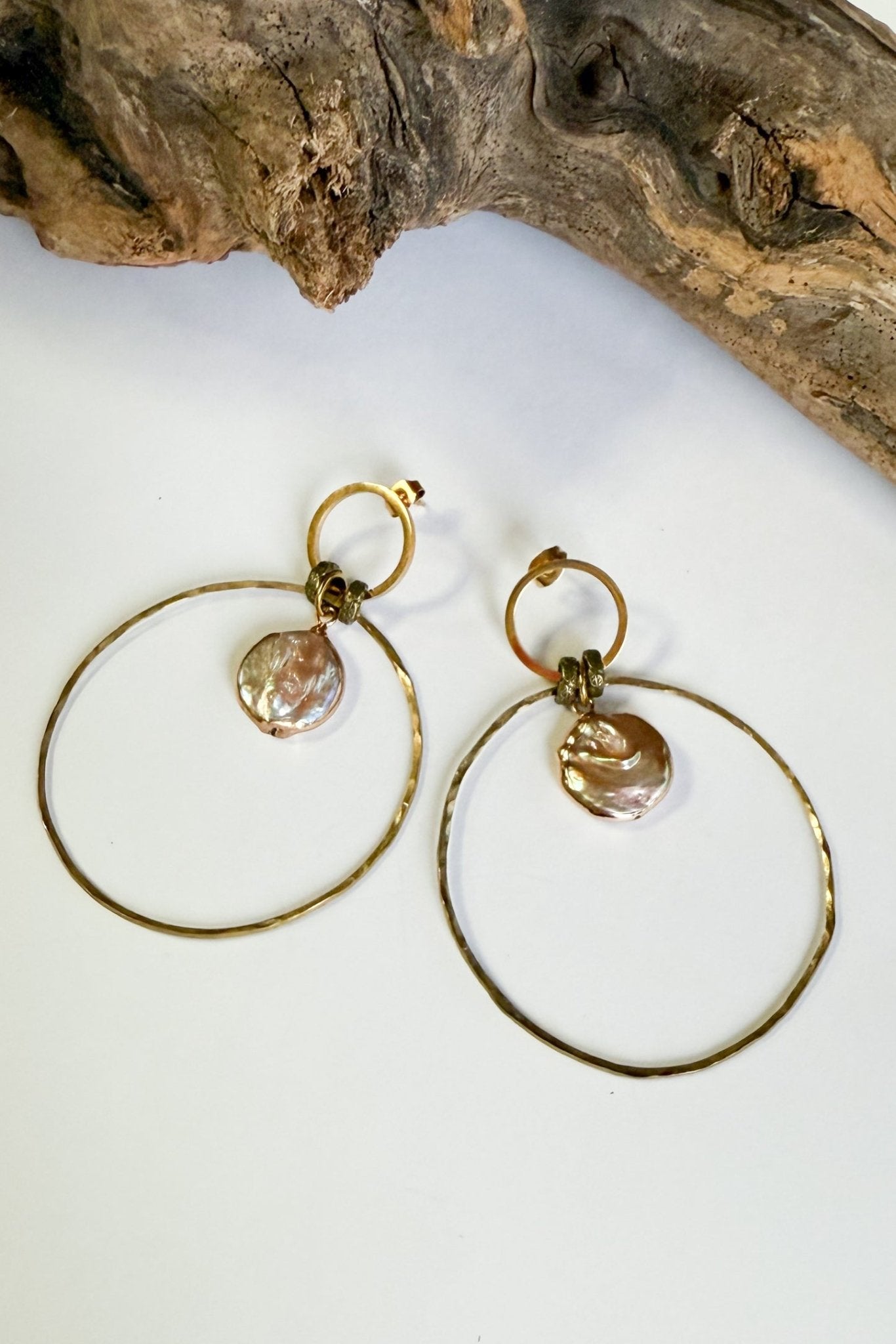 2 Circle Gold & Pearl Drop Earrings - ivyandlavyboutique Spirit Lala