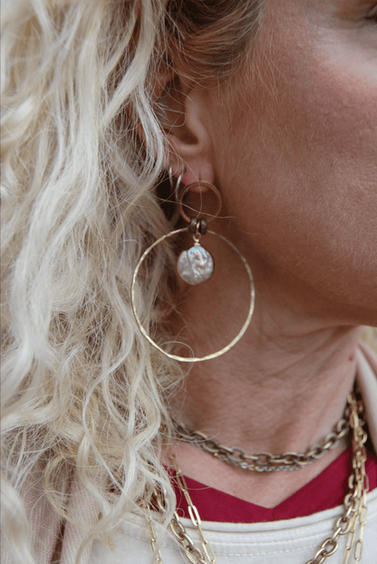 2 Circle Gold & Pearl Drop Earrings - ivyandlavyboutique Spirit Lala