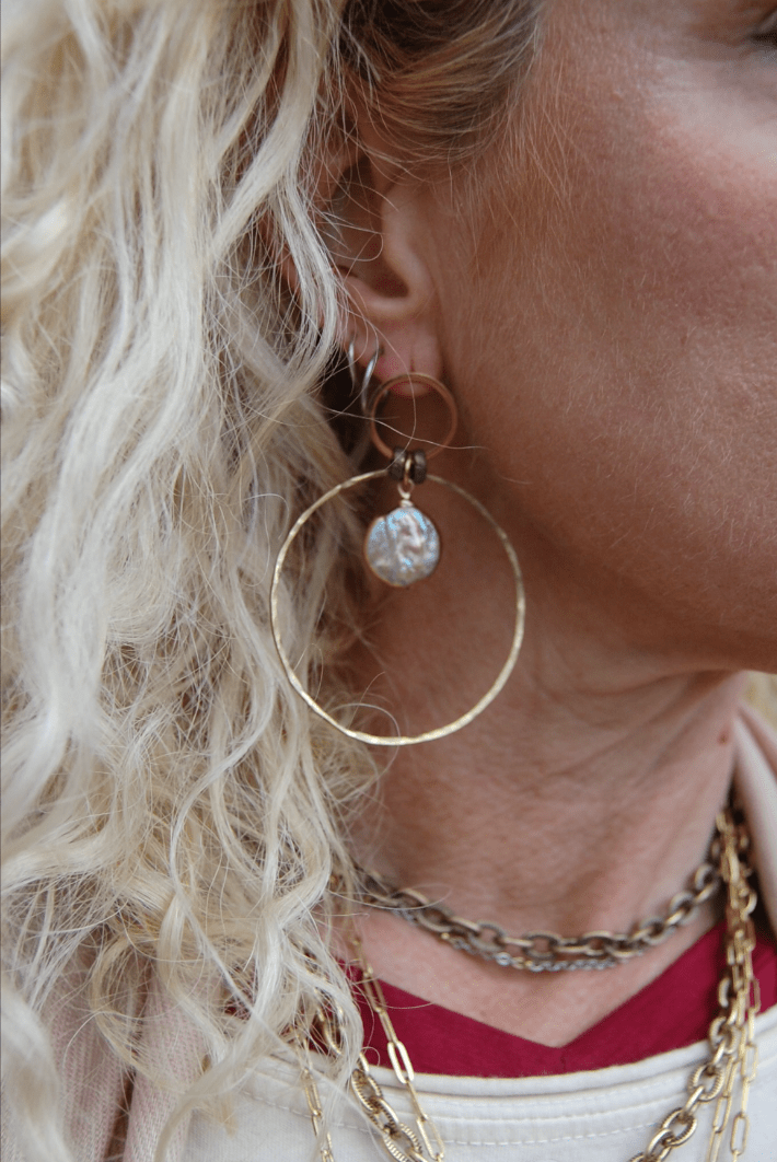 2 Circle Gold & Pearl Drop Earrings - ivyandlavyboutique Spirit Lala