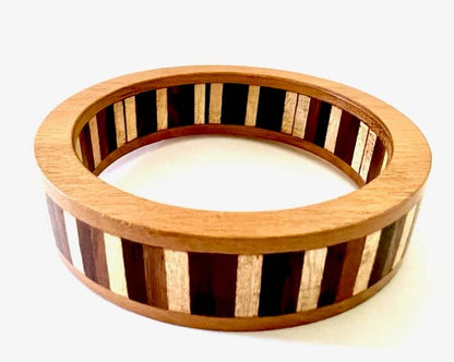 Marquetry Wood inlaid bangle .5" wide