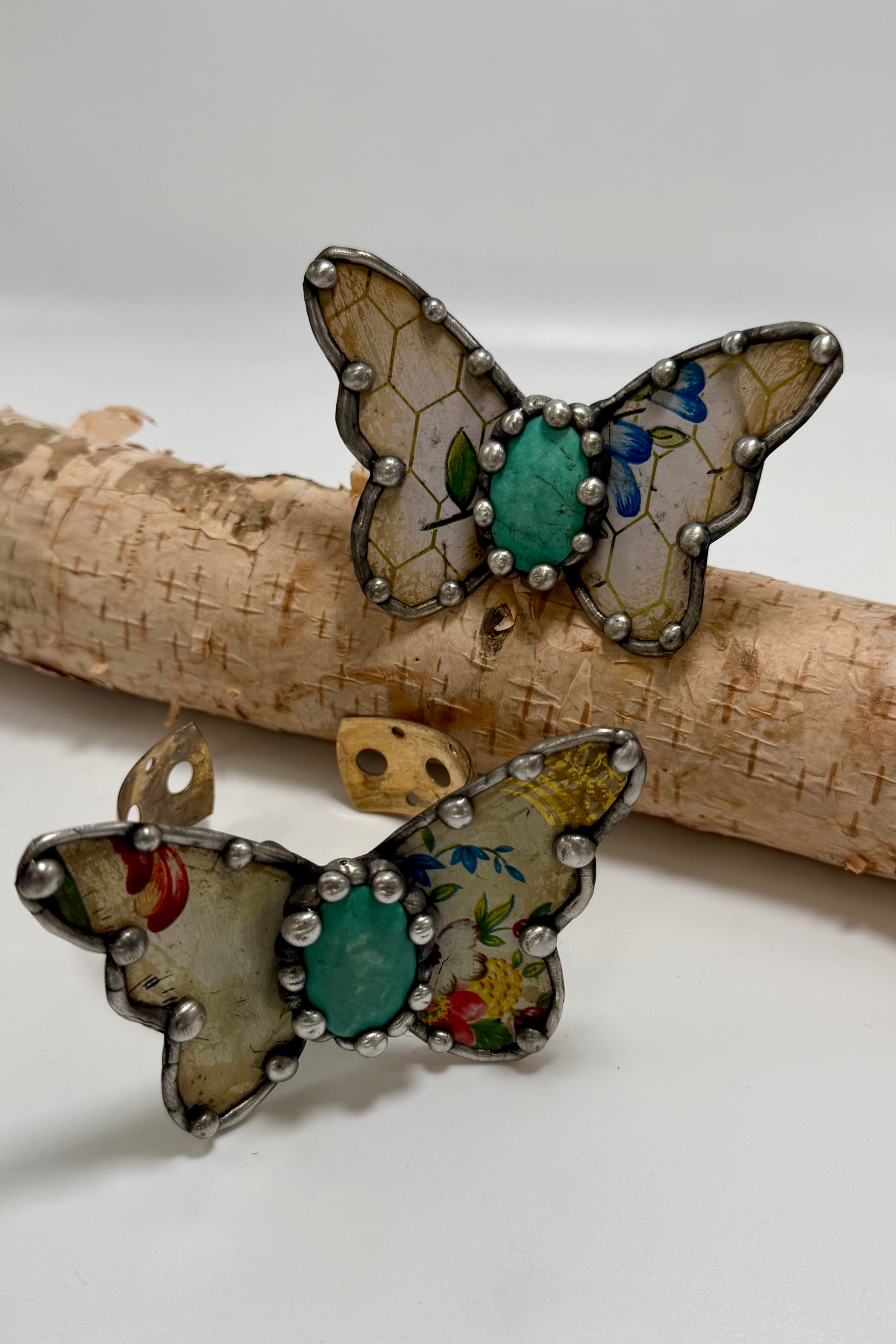 Butterfly Recycled Tin Cuff Bracelet w/ Gemstone