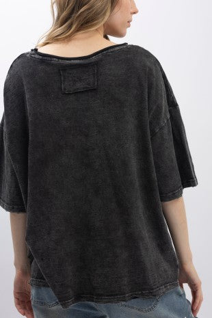 Embroidered Short Sleeve Washed Top