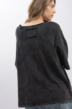 Embroidered Short Sleeve Washed Top