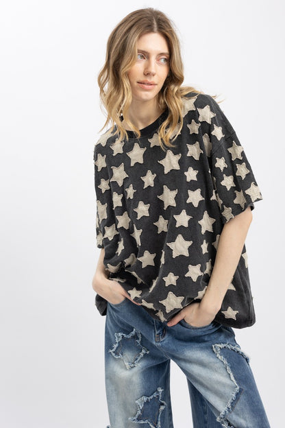 Little Star Patchwork Round Neck Top