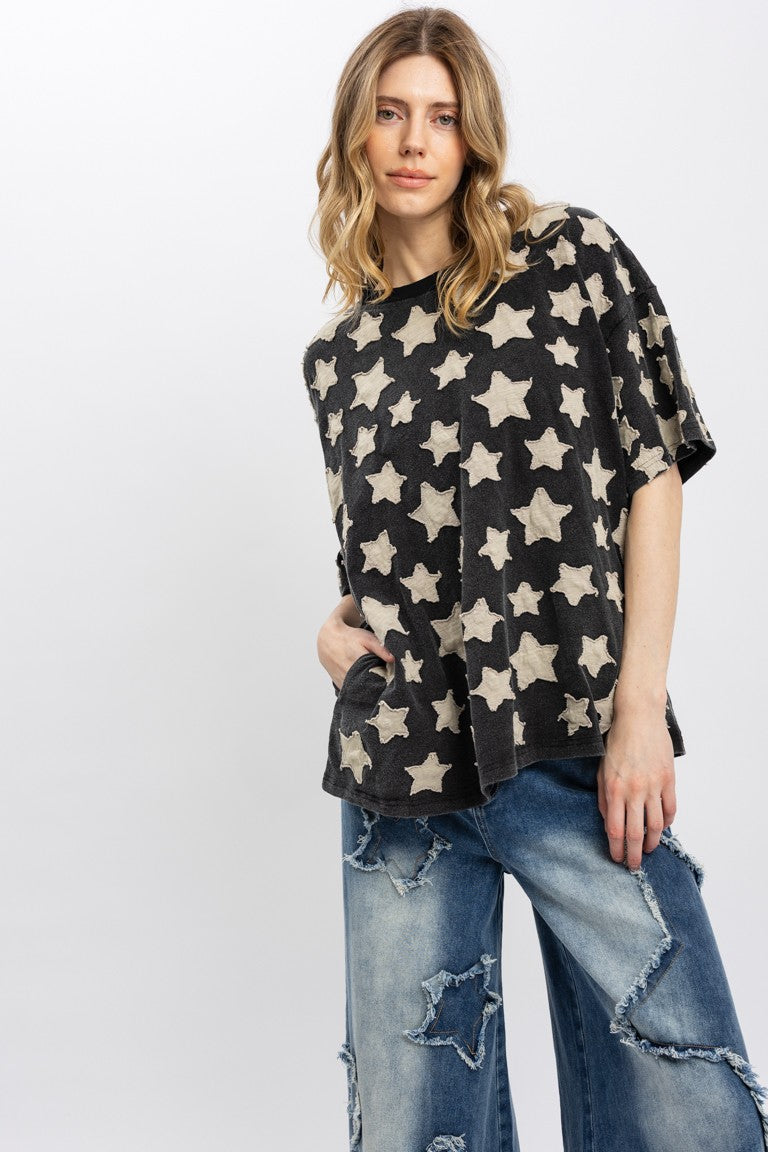 Little Star Patchwork Round Neck Top
