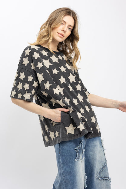 Little Star Patchwork Round Neck Top