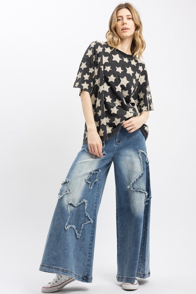Little Star Patchwork Round Neck Top