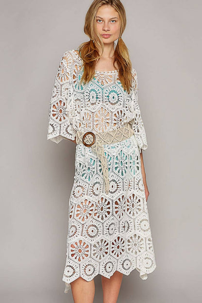 Beach Beauty Scoop Neck Short Sleeve Crochet Dress