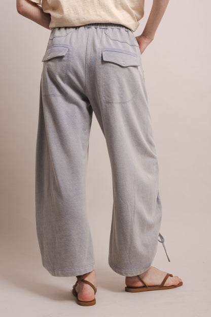 Ruched Wide-leg French Terry Sweatpants in Denim Blue