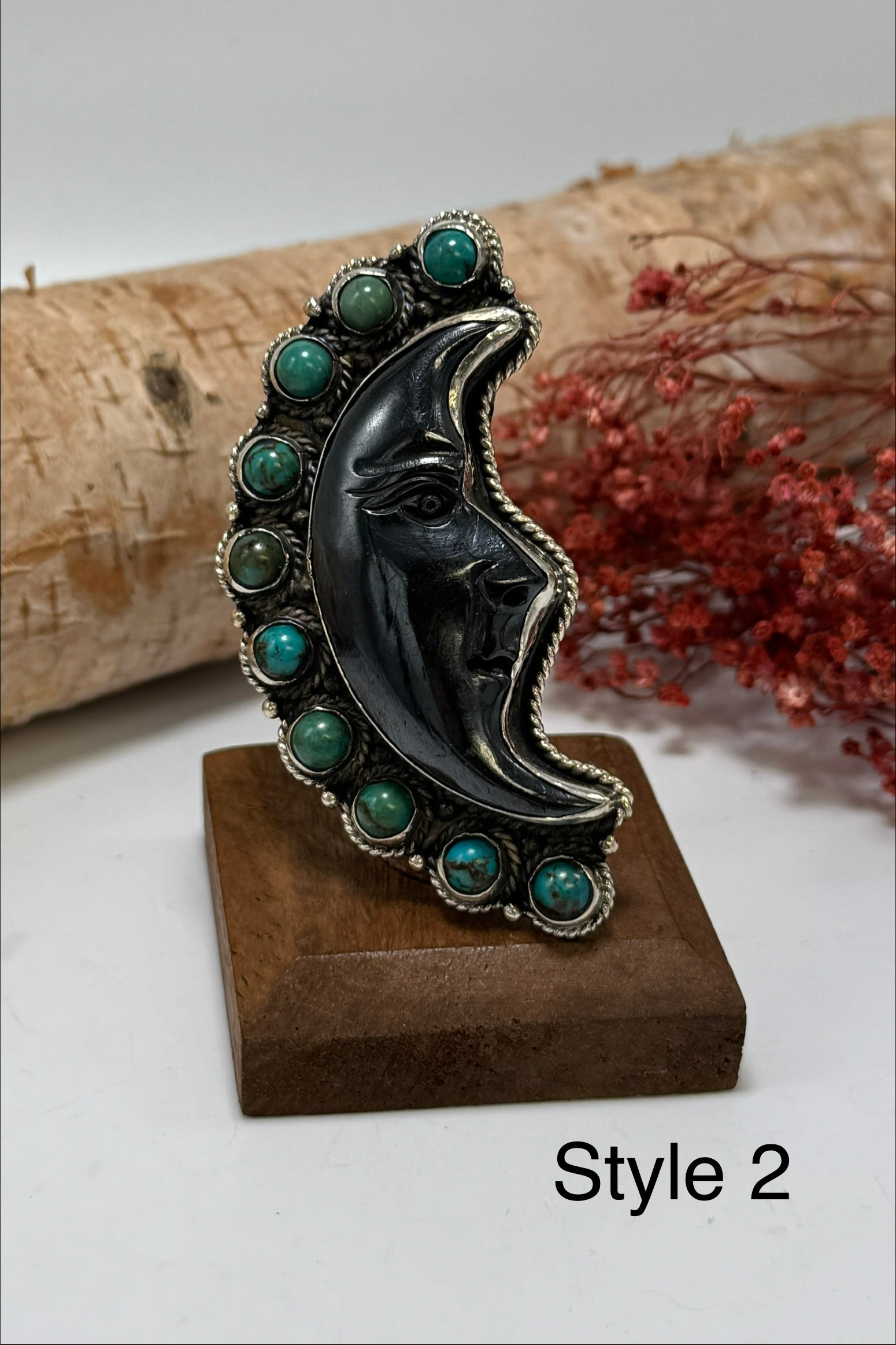 Half Moon Black and Turquoise Ring