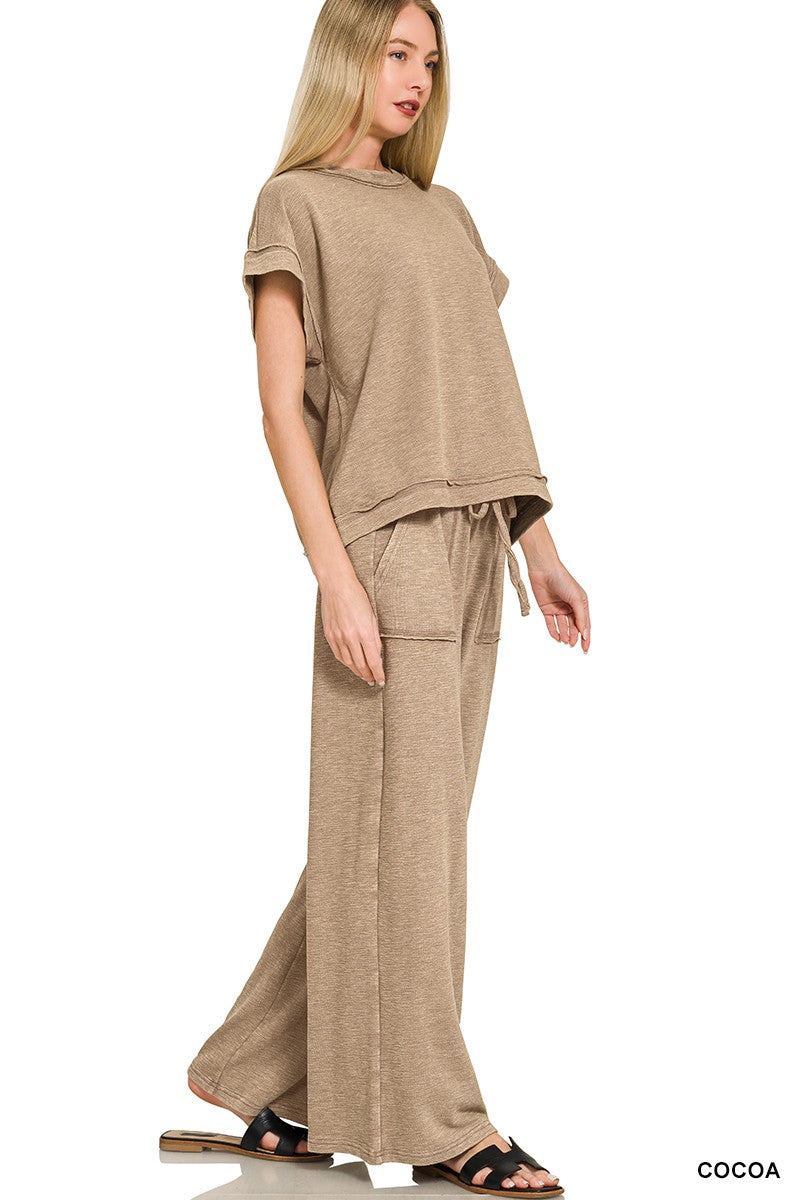 Washed Slub Short Sleeve Tee & Long Pants Set
