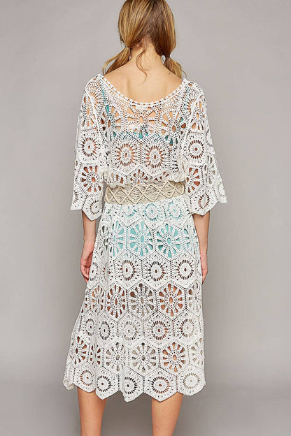 Beach Beauty Scoop Neck Short Sleeve Crochet Dress