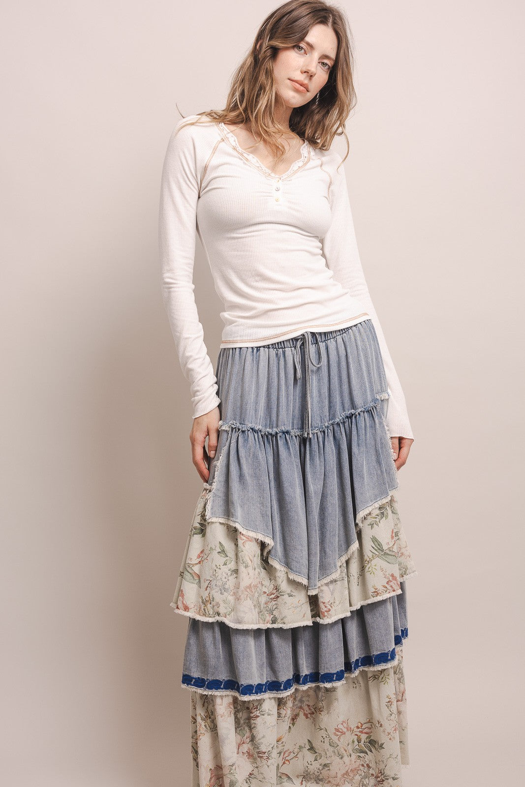 Layering Lace Trim Henley Top