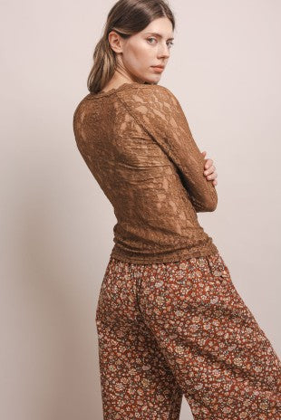 V Neck Long Sleeve Fitted Mesh Top