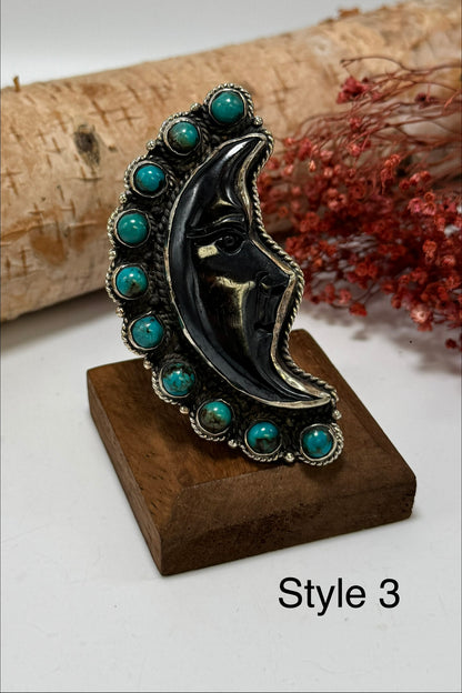 Half Moon Black and Turquoise Ring