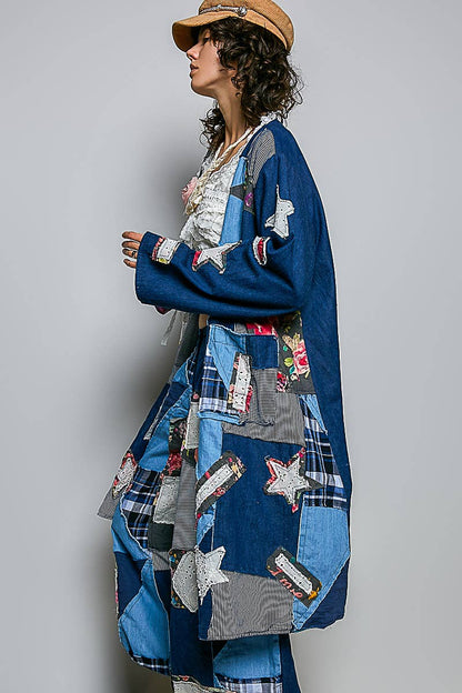 Anastasia Lace Trim Patchwork Applique Accents Maxi Cardigan