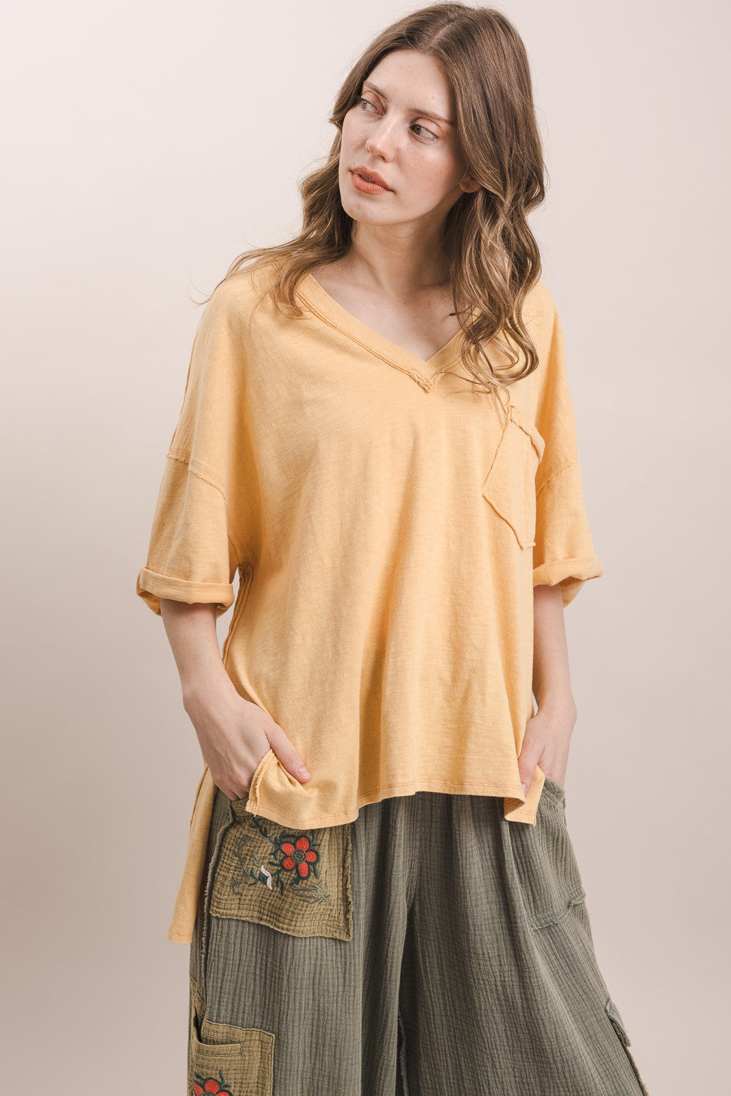 V Neck Short Sleeve Oversized Top