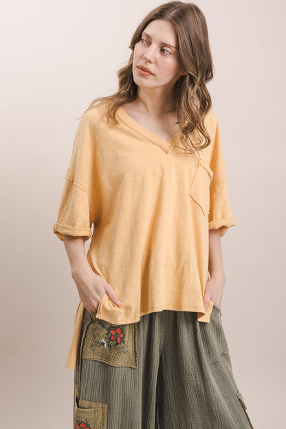 V Neck Short Sleeve Oversized Top