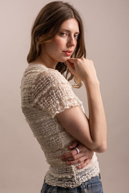 Short Sleeve Fittted Lined Lace Top