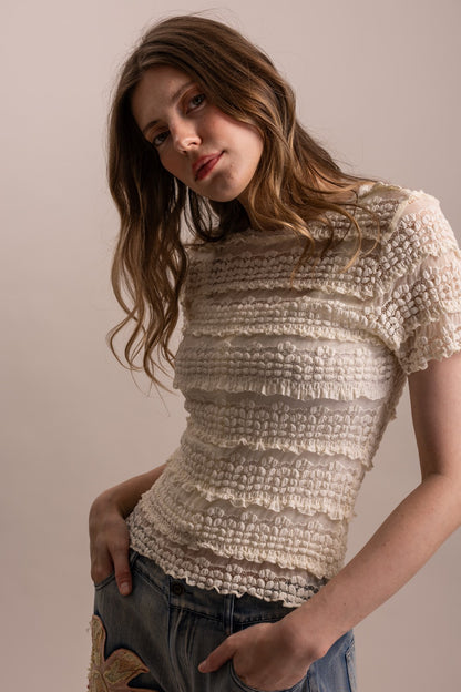 Short Sleeve Fittted Lined Lace Top