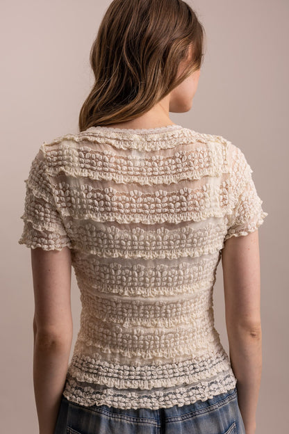 Short Sleeve Fittted Lined Lace Top
