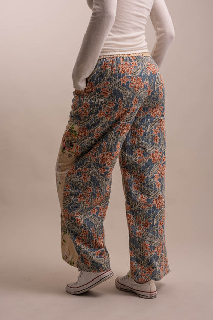 Wide Leg Kantha Patchwork Floral Mix Pants